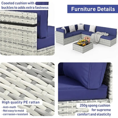 7 Piece Outdoor Sectional Sofa Set for Backyard Poolside Garden AllWeather Patio Furniture with Washable Cushions Waterproof Gr