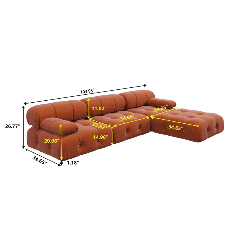 Nordic L Shape Sectional Sofa With Ottoman Modular Combination Velvet Modular Sofas Long Couch