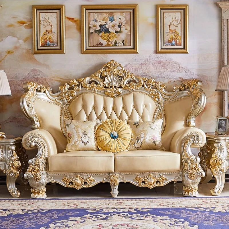 Luxury Couch Living Room Sofa Genuine Leather Solid Wood Living Room Sofa Elegant Europe Canape Salon Home Furniture