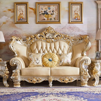 Luxury Couch Living Room Sofa Genuine Leather Solid Wood Living Room Sofa Elegant Europe Canape Salon Home Furniture