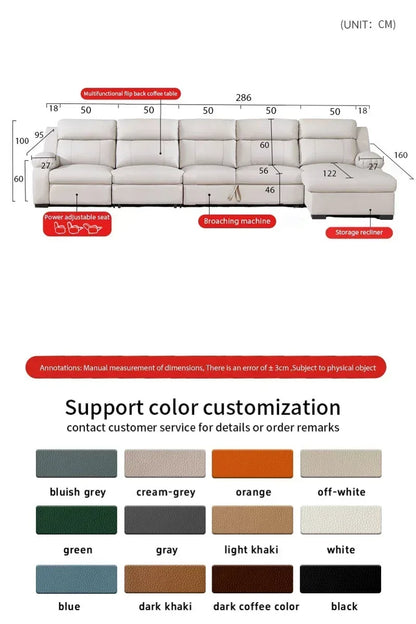 L-shaped Living Room Sofa Leather Electric Recliner Sofa Multi-functional Sofa Bed Folding Small Furniture with Storage Space