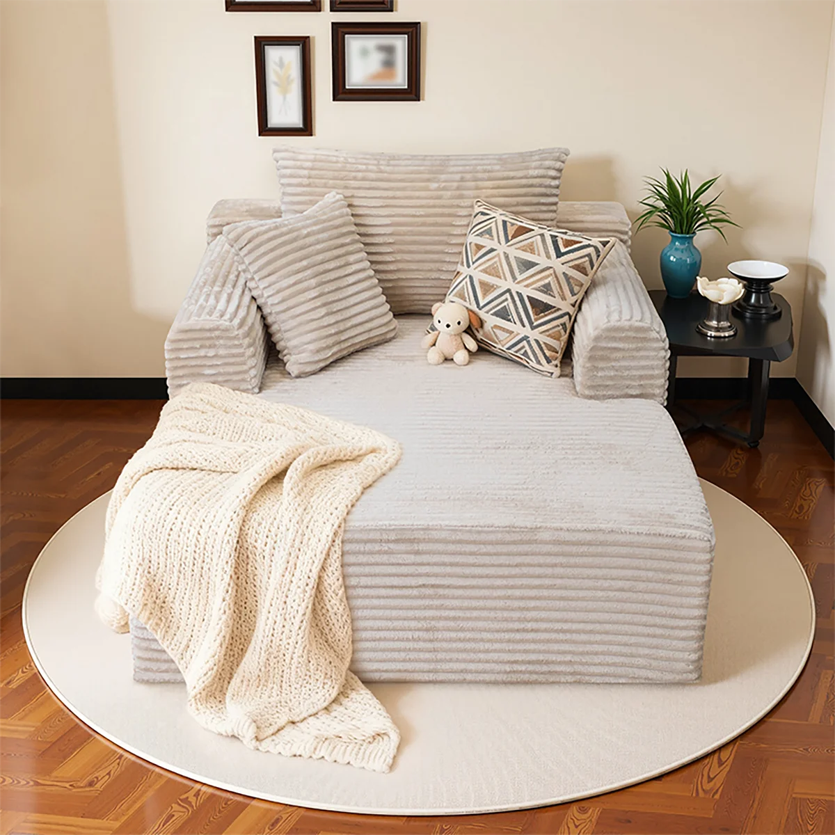 Single Corduroy Sofa Bed, Deep Seat, No Assembly, Includes 3 Pillows