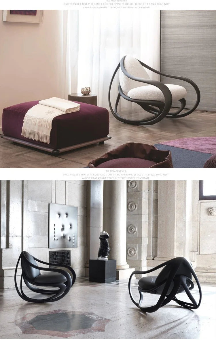 Rocking chair, solid wood balcony, living room, fiberglass casual leather sofa