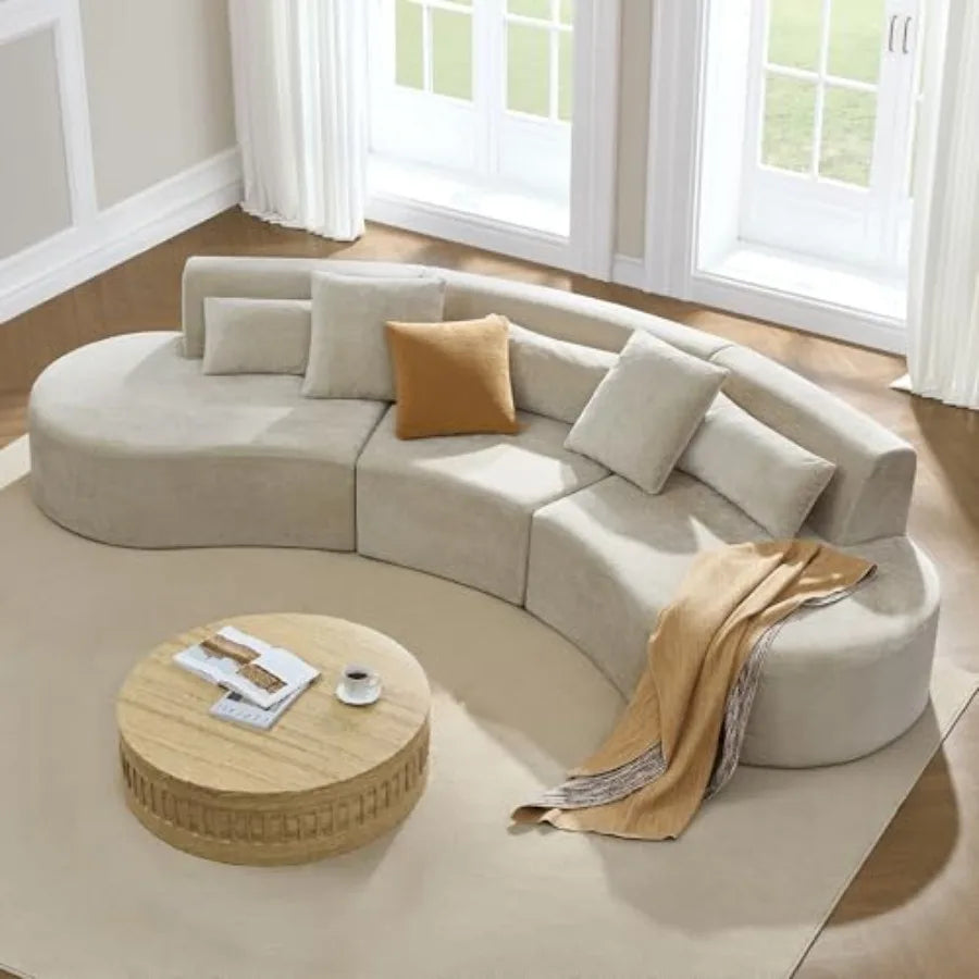 Curved Sectional Sofa with Lumbar Pillows Modular Cloud Boneless Couch with 2 Throw Pillows Oversized Modern Comfy Chenille Sof