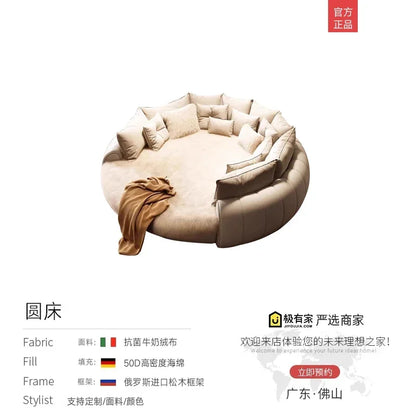 Fabric Round Bed Cream Wind Simple Double Wedding Light Luxury Adult Comfortable Bed Unusual High Quality Muebles Furniture