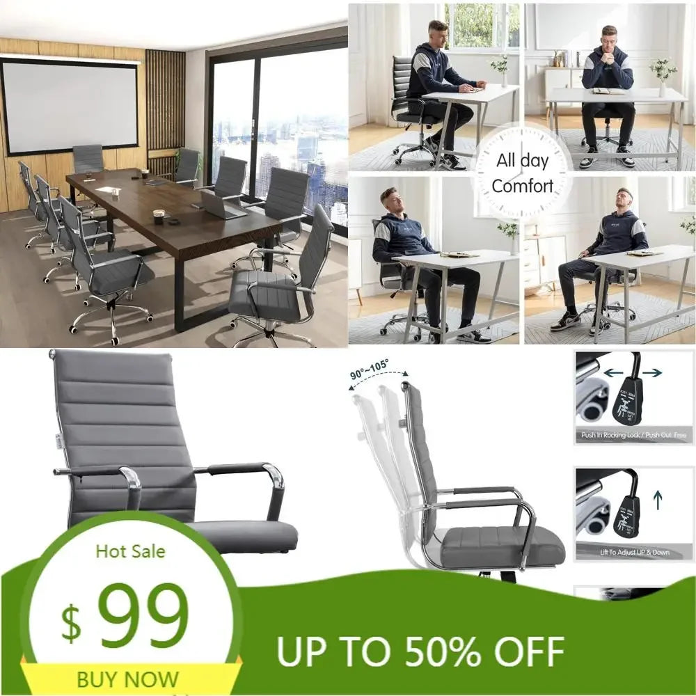 "contemporary ribbed home office chair, sleek leather meeting room seating, ergonomic desk chair for office, high-back executive