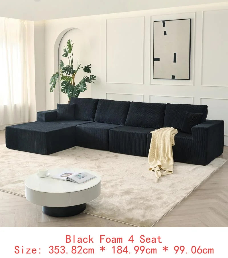 139.3" Modular Sectional Sofa, No Assembly Required, Cloud Couch with Ottoman & 2 Pillows, Ideal for Living Rooms & Bedrooms