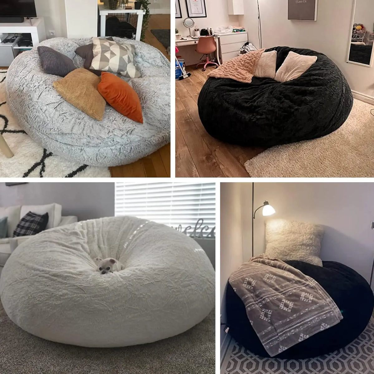 Soft Fluffy Velvet Bean Bag Chair Cover, Washable 6ft Round for Adults Living Room Bedroom