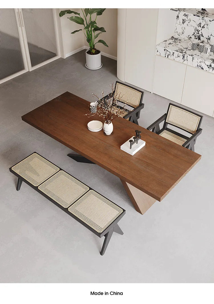 Nordic designer medium antique solid wood dining table, wabi-sabi wind home rectangular desk, living room eating table