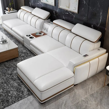 Light luxury first-layer cowhide leather sofa, living room size, straight row concubine combination household leather sofa