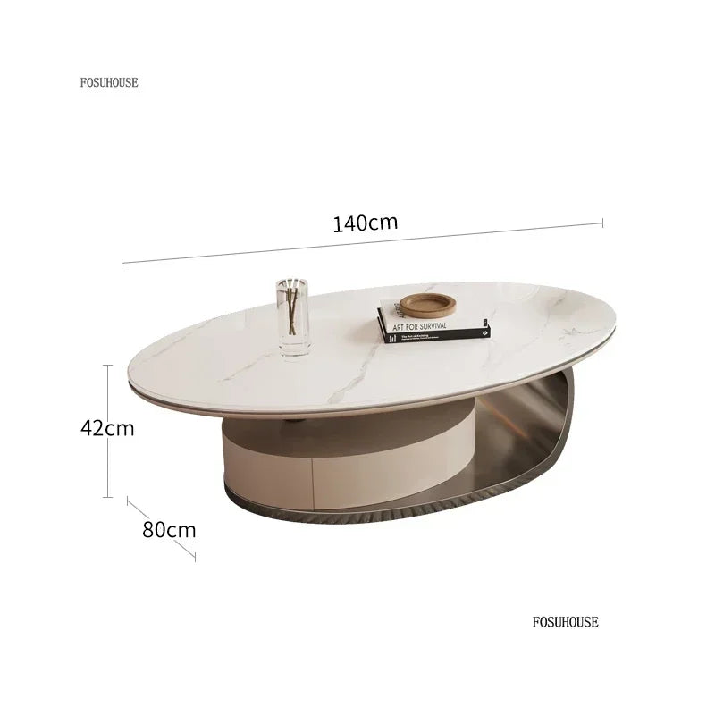 Nordic Light Luxury Designer Oval Coffee Table Rock Board Coffee Tables for Living Room Simple Storage Side Table Home Furniture