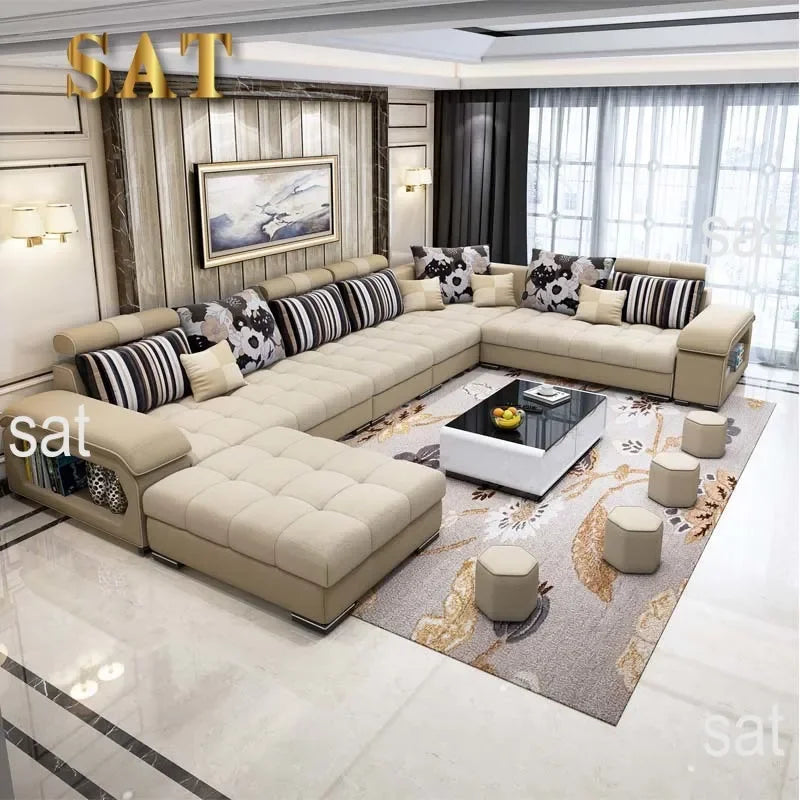 l # Modern Living Room Sectional Sofa U Shape 7 Seater Fabric Couch Luxury Sofa Set Multifunctional Corner Sofa With Usb Speaker