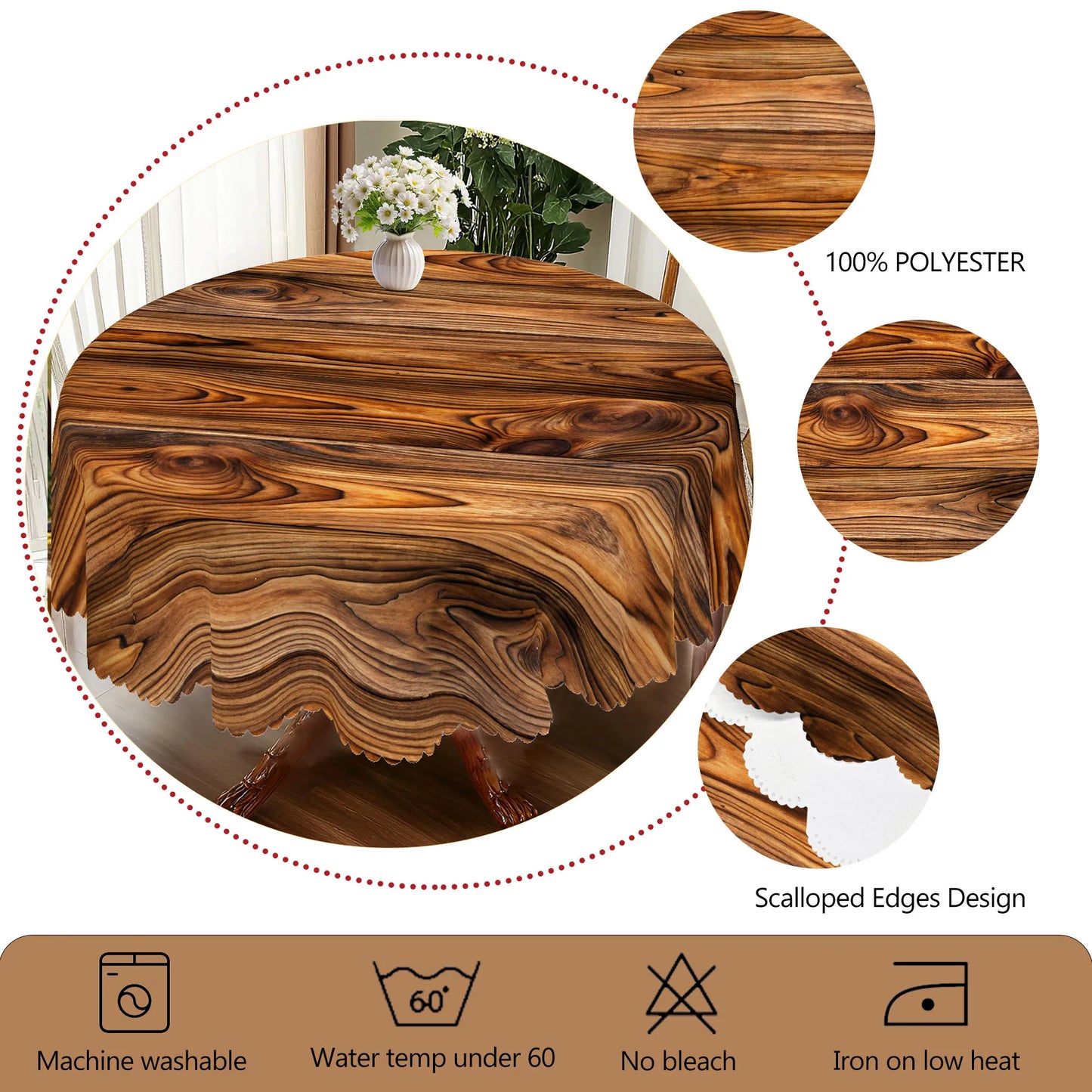 1 Piece of Retro Country Farmhouse Style Printed Tablecloth, Wooden Pattern Design, Suitable for Camping Style Picnic