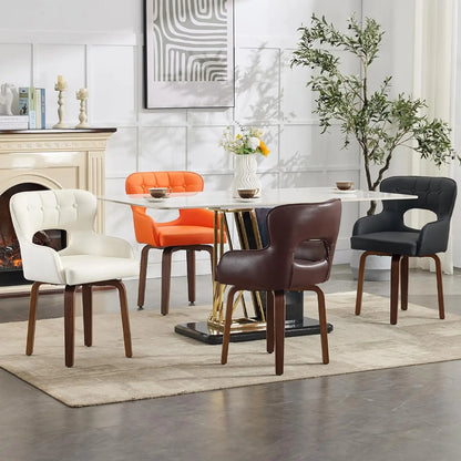 Swivel Dining Chairs Set of 2 - Mid Century Modern Faux Leather Armchairs with 360° Swivel, Ergonomic U-Shaped Back, Customized