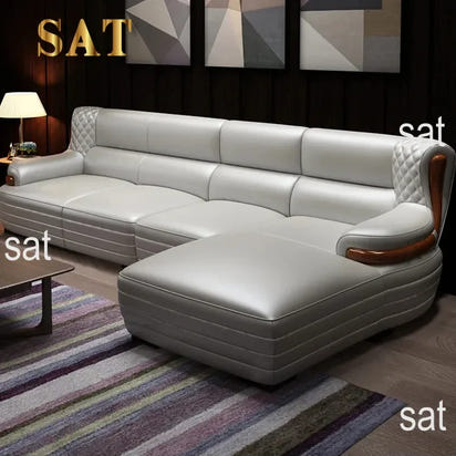 Furniture New Deluxe Leather Upholstered L-Shaped Sofa Set Furniture Living Room