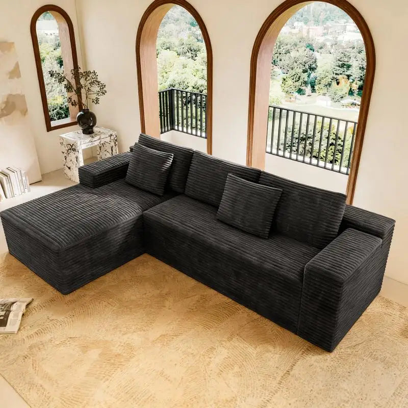 Modular Sectional Sofa - Upholstered Couch for Living Room and Bedroom, No Assembly Required, 2PC Combo, Plush Corduroy Fabric,