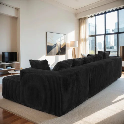 Modular U-Shaped Sectional Sofa,Striped Corduroy Fabric in BLACK – Living Room or Bedroom Couch, Freely Configurable Layout.
