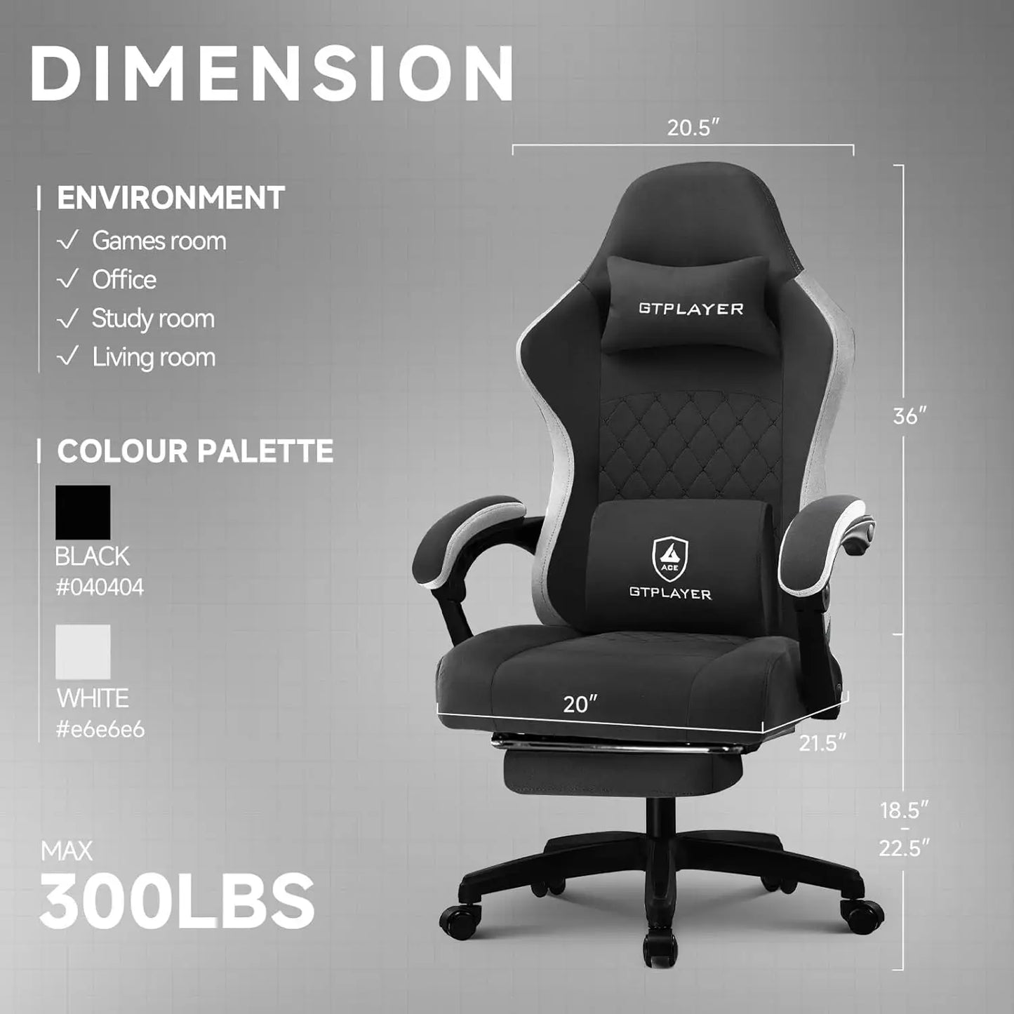 Office Chair, Gaming Computer Desk Fabric Chair with Footrest, High Back Ergonomic Office Chair with Pocket Spring Lumbar Suppor