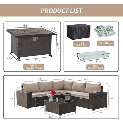7 Pieces Outdoor Patio Furniture Set With 43