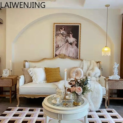 HLZ solid wood sofa three-person small apartment living room European light luxury combination furniture retro