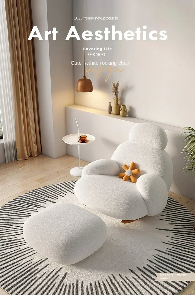 Nordic Bedroom Creamy Velvet Rocking Lounge Chair,living Room Balcony,rotatable Single Person Large White Bear Leisure Chair