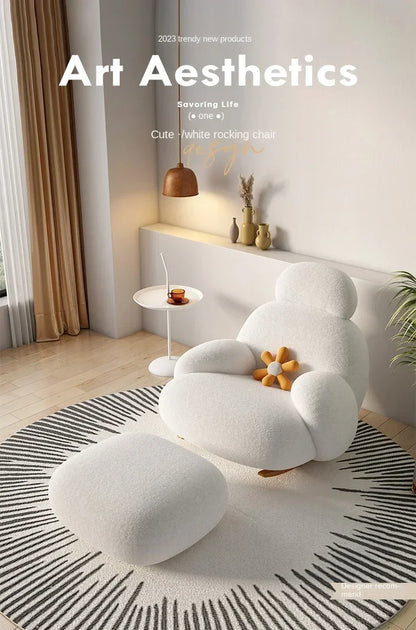 Nordic Bedroom Creamy Velvet Rocking Lounge Chair,living Room Balcony,rotatable Single Person Large White Bear Leisure Chair