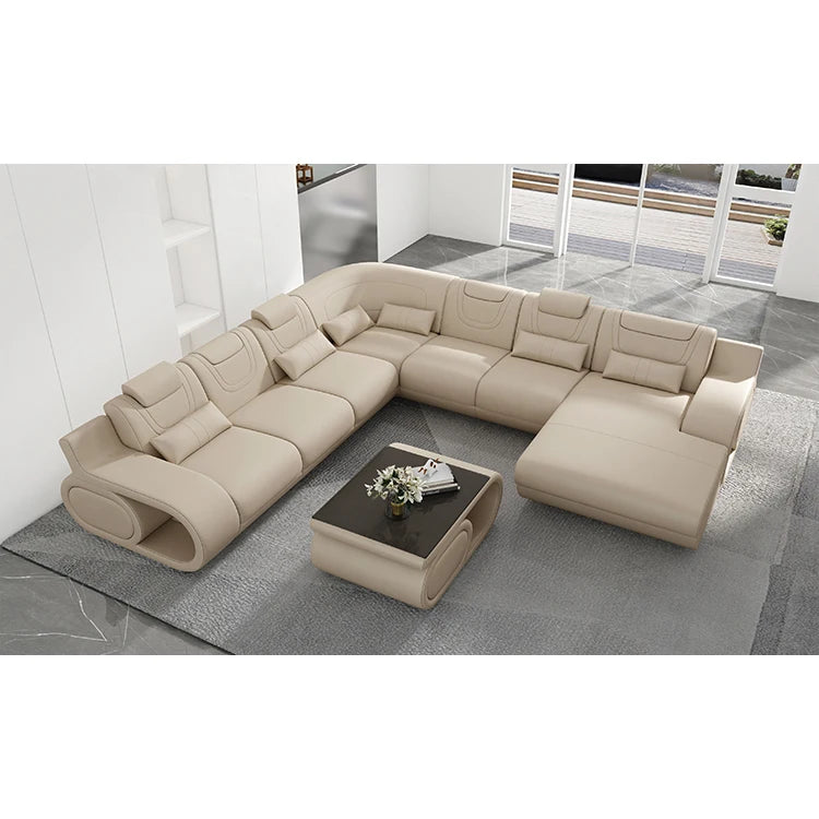 Living Room Luxury Corner Couches Furniture Set U Shape Cover Sectional Leather Sofa