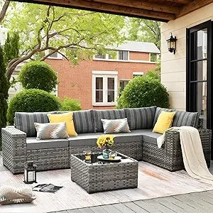 6 Pieces Patio Furniture Set Outdoor Sectional Sofa Couch with Comfy Cushions and Deep Seat