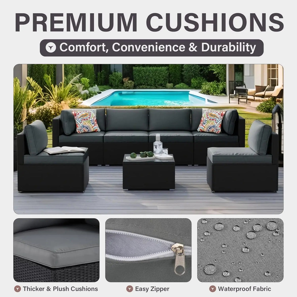 7-Piece Outdoor Patio Furniture Set, Outdoor Couch - Handwoven All-Weather Rattan & 4” Thick Waterproof Cushions,, Customized