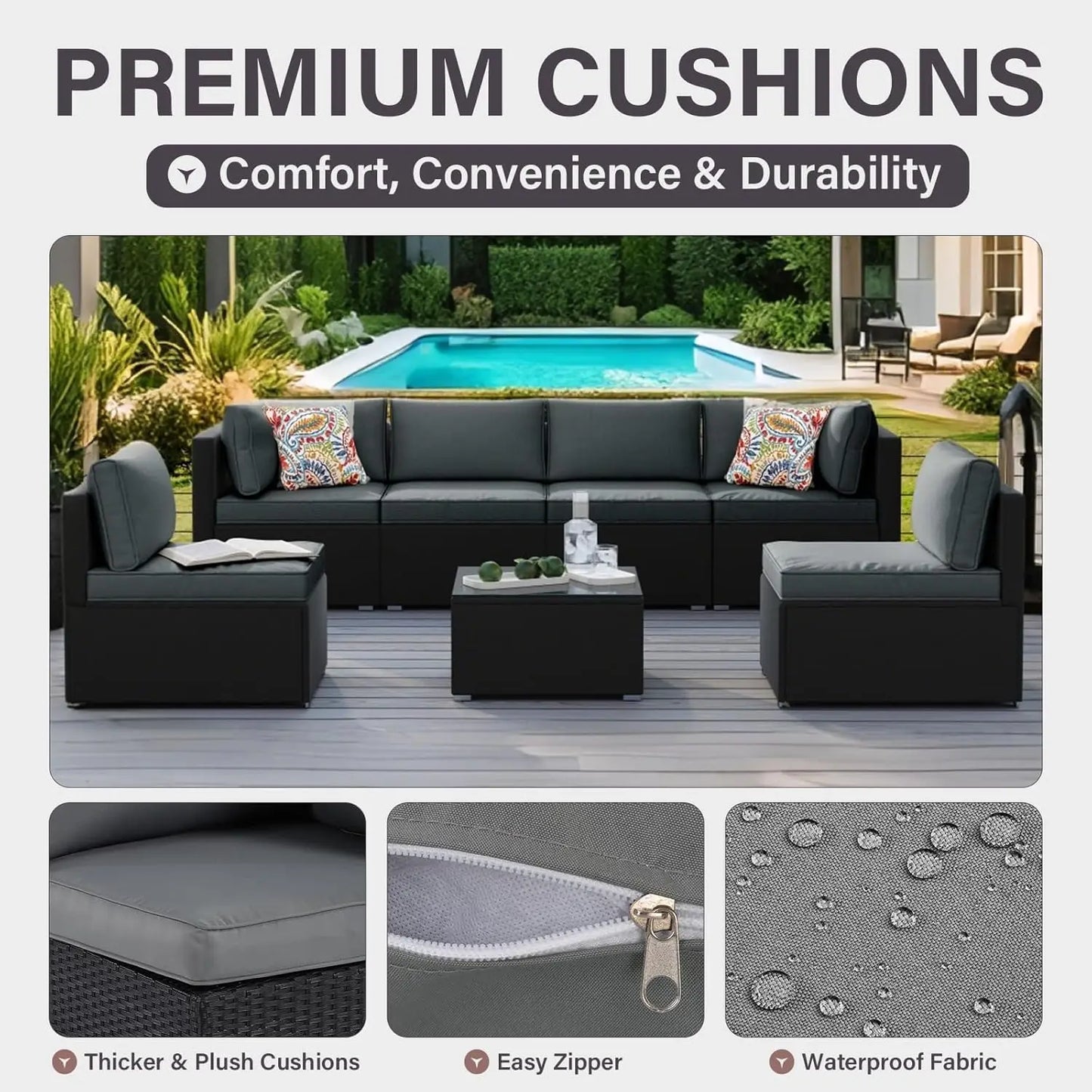 7-Piece Outdoor Patio Furniture Set, Outdoor Couch - Handwoven All-Weather Rattan & 4” Thick Waterproof Cushions,, Customized