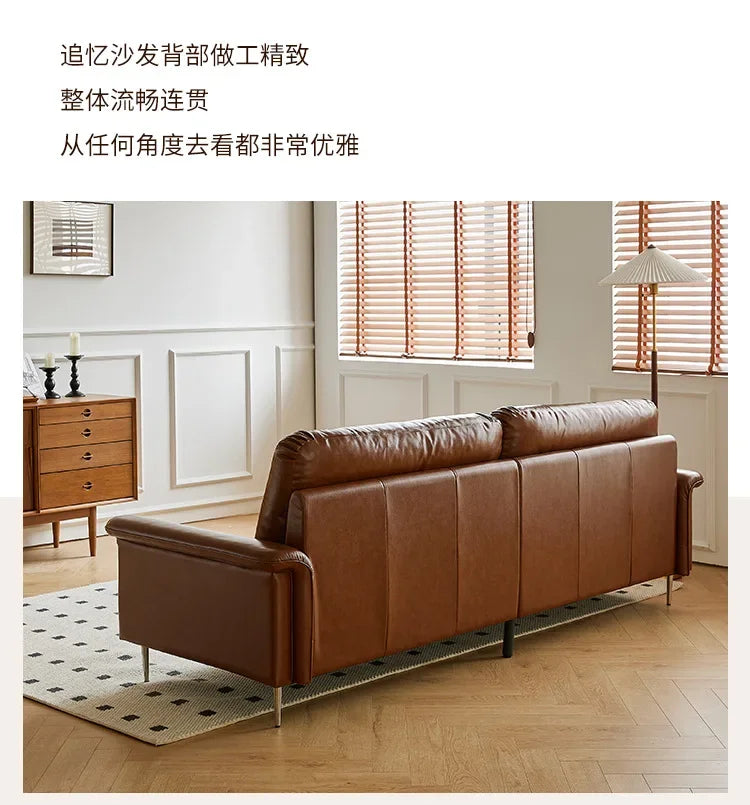 Nordic Italian light luxury medieval French plaid designer living room straight retro oil wax leather cowhide nebula sofa