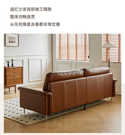 Nordic Italian light luxury medieval French plaid designer living room straight retro oil wax leather cowhide nebula sofa