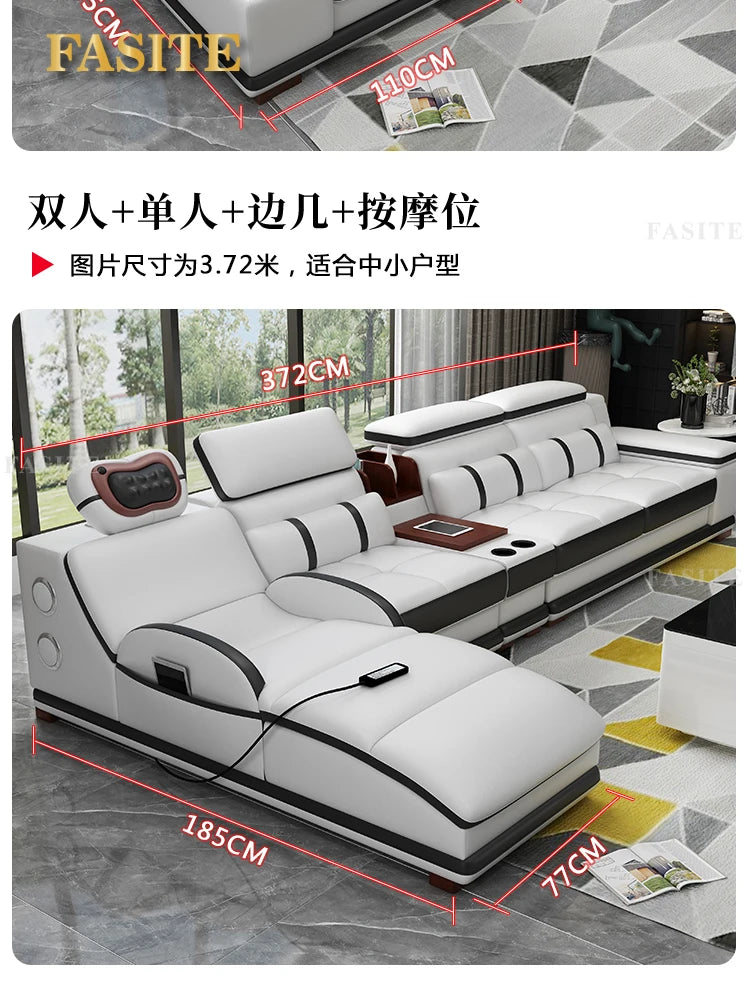 Massage sofa minimalist top layer cowhide home living room Italian minimalist leather art