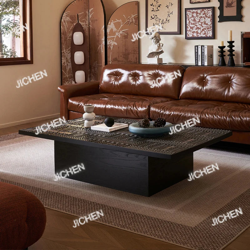 Retro coffee table light luxury high-end sense solid wood carving flower home living room minimalist 1.6 meters coffee table