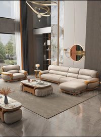 New Chinese ebony leather sofa living room combination size apartment first layer cowhide straight row sofa