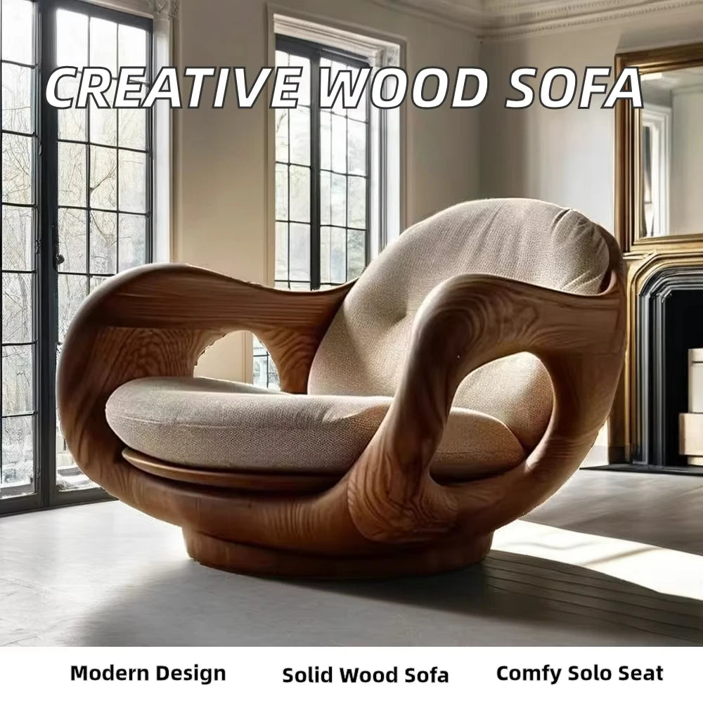Luxury One-Seat Solid Wood Cabin Log Chair Creative Design Leisure Lounge Sofa for Home and Villa First-Class Comfort