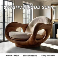 Luxury One-Seat Solid Wood Cabin Log Chair Creative Design Leisure Lounge Sofa for Home and Villa First-Class Comfort
