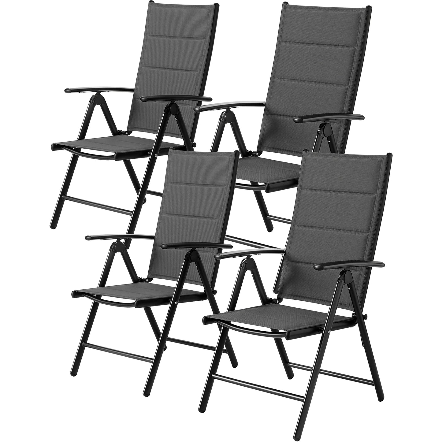 Aluminum Foldable Garden Chair, Lounge Backrest 7 Adjustable Settings, with Armrests, Weatherproof Outdoor Chairs Black,Gray