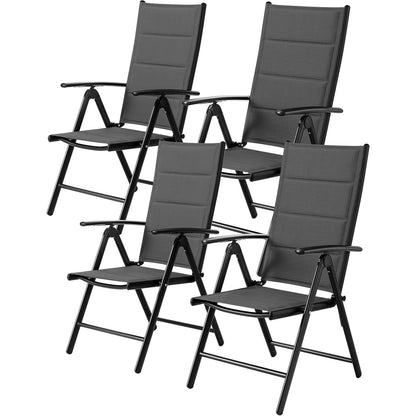 Aluminum Foldable Garden Chair, Lounge Backrest 7 Adjustable Settings, with Armrests, Weatherproof Outdoor Chairs Black,Gray