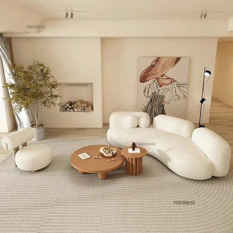 Lamb Velvet Curved Living Room Sofas Designer Living Room Furniture Beauty Salon Clothing Store Reception Sofa Luxury Sofa Bed
