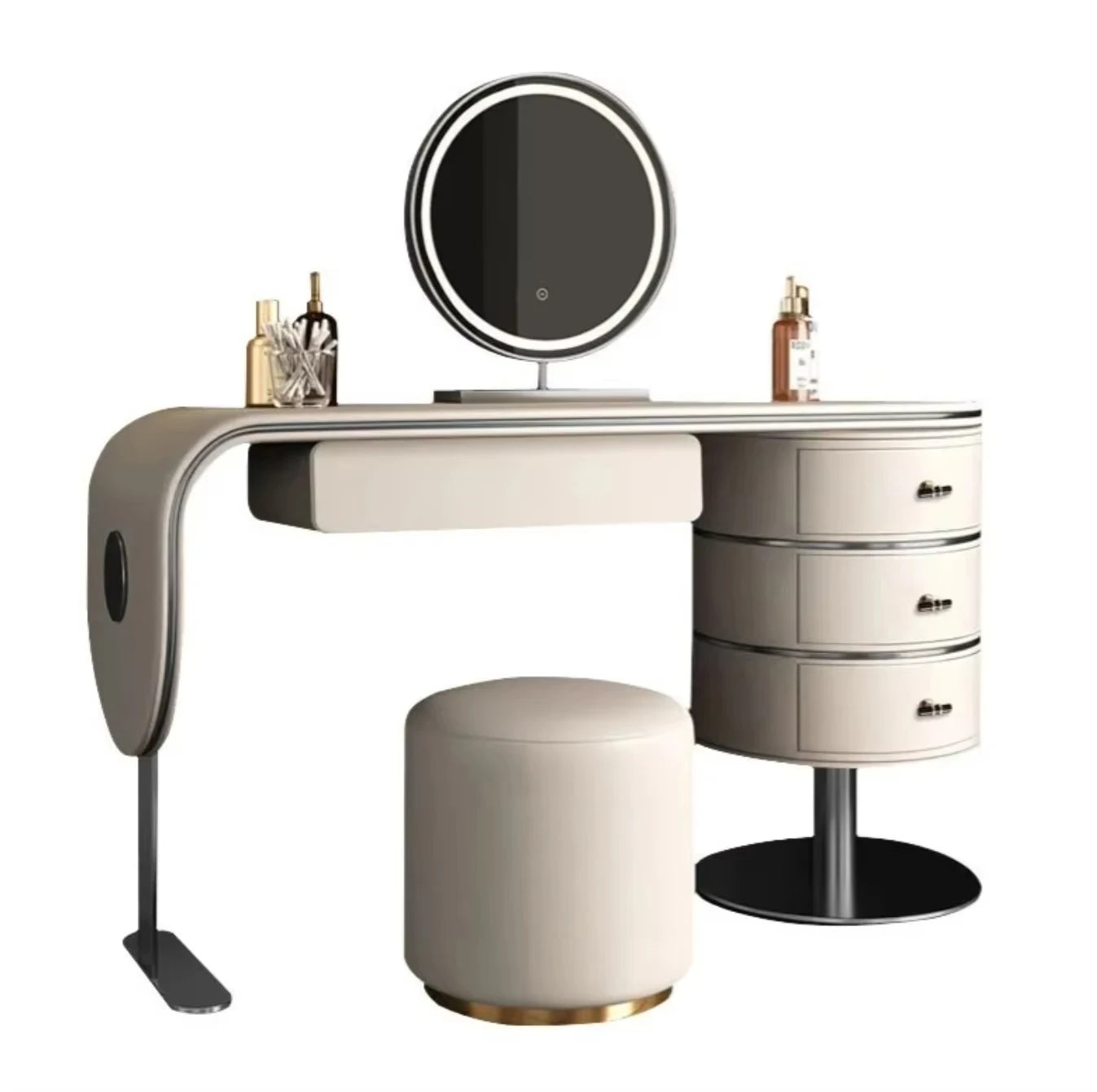 Custom Light Luxury Bedroom Furniture High Quality Wooden Dressing Table Set Smart LED Makeup Mirror Vanity Table with Drawers