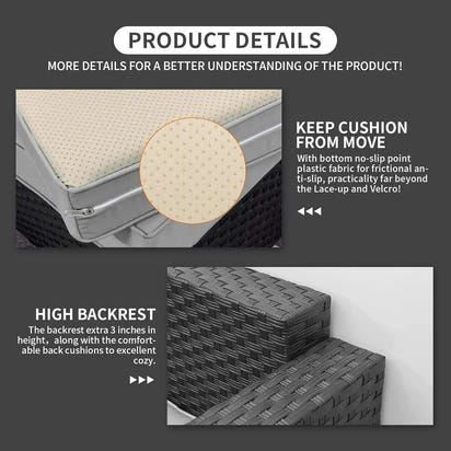 Patio Wicker Furniture Set 6 Pieces Outdoor PE Rattan Conversation Couch Sectional Chair Sofa Set with Grey Cushion