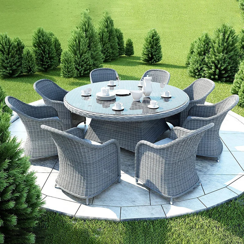 US Retro Outdoor Rattan Cafe Restaurant Table and Chair Combination Open-air Courtyard Garden Rattan Dining Table and Chairs