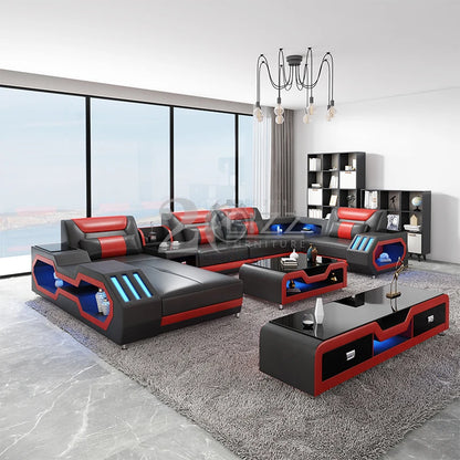 Modern Design Leather Couch Sectional Living Room Sofa Set Furniture with LED