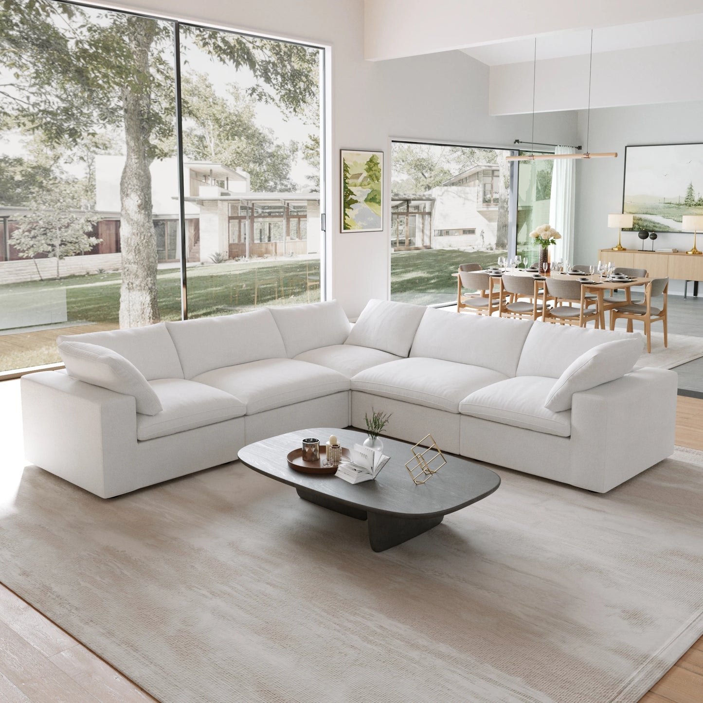 Living room inventory washable modern U-shaped 4-seat family white cloud modular combination sofa set