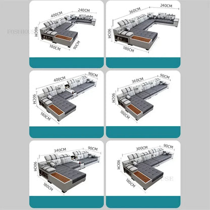 Nordic Luxury Technology Cloth Sofa for Living Room Furniture Modern Living Room Sofa Combination Large Apartment Sofa Set u