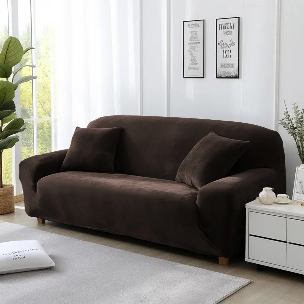 Velvet Sofa Cover Elastic Thick L Shaped Corner Sofa Cover for Living Room 1/2/3/4 Seater Stretch Cover for Sofa Couch Armchair