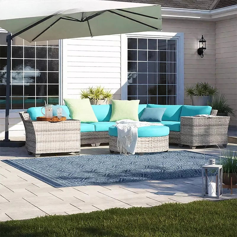 Outdoor Round Rattan Sofa Set Stay Garden Courtyard Curved Rattan Sofa Sectional for Home Outdoor Furniture Modern Patio Set