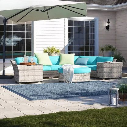Outdoor Round Rattan Sofa Set Stay Garden Courtyard Curved Rattan Sofa Sectional for Home Outdoor Furniture Modern Patio Set