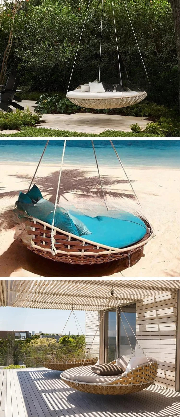 Hotel Outdoor Rattan Hanging Bed Patio Swing Chair Wicker Furniture Porch Swing Bed